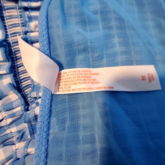 Colsie Blue Plaid Smocked Crop Top With Ruffle Trim Lightweight and breathable M - Picture 9 of 11